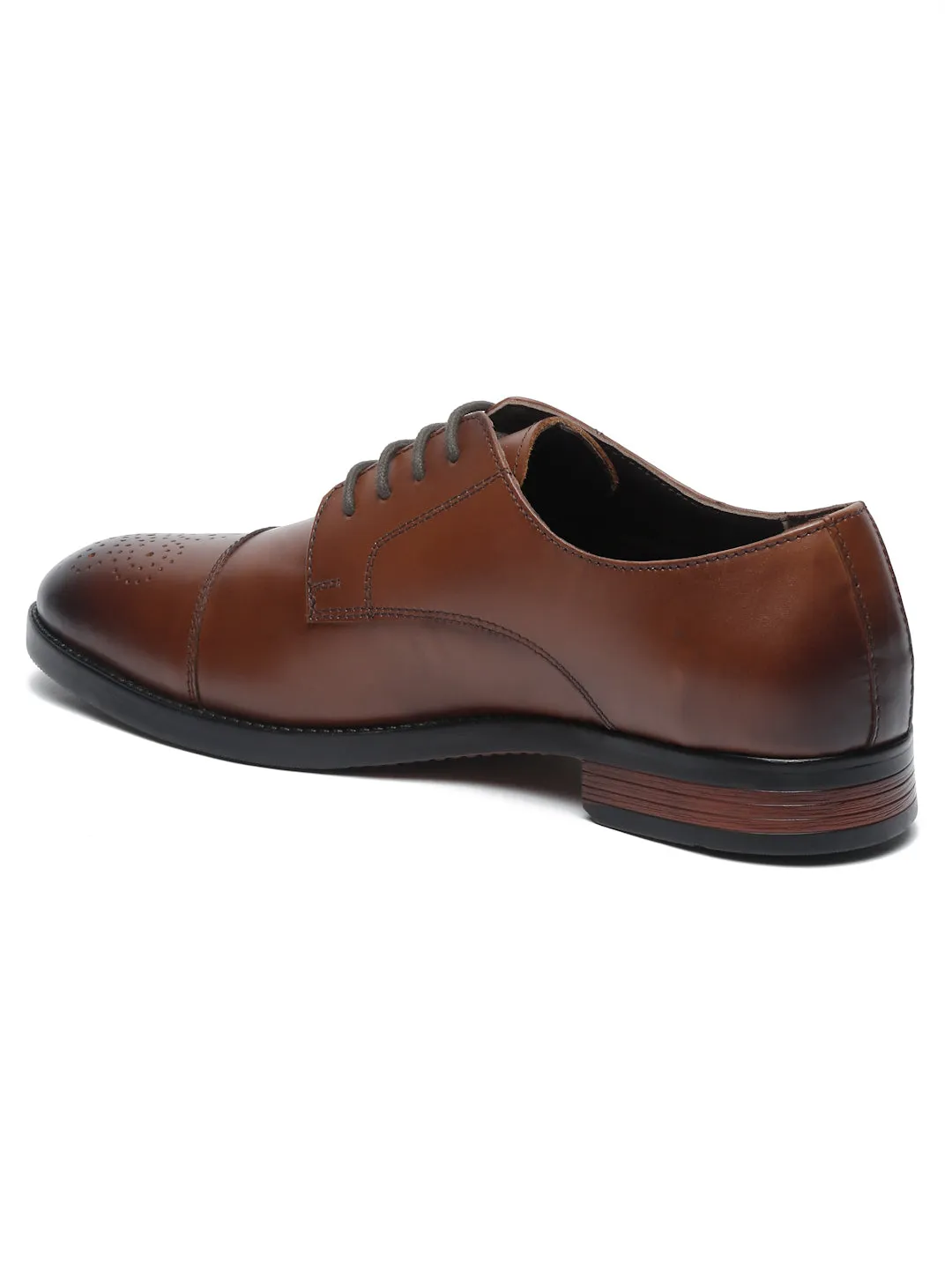 Men Brown Textured Leather Formal Derby