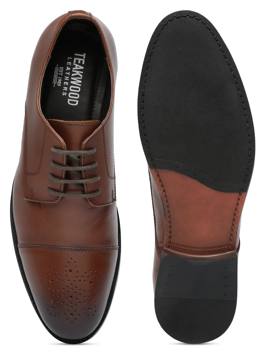 Men Brown Textured Leather Formal Derby