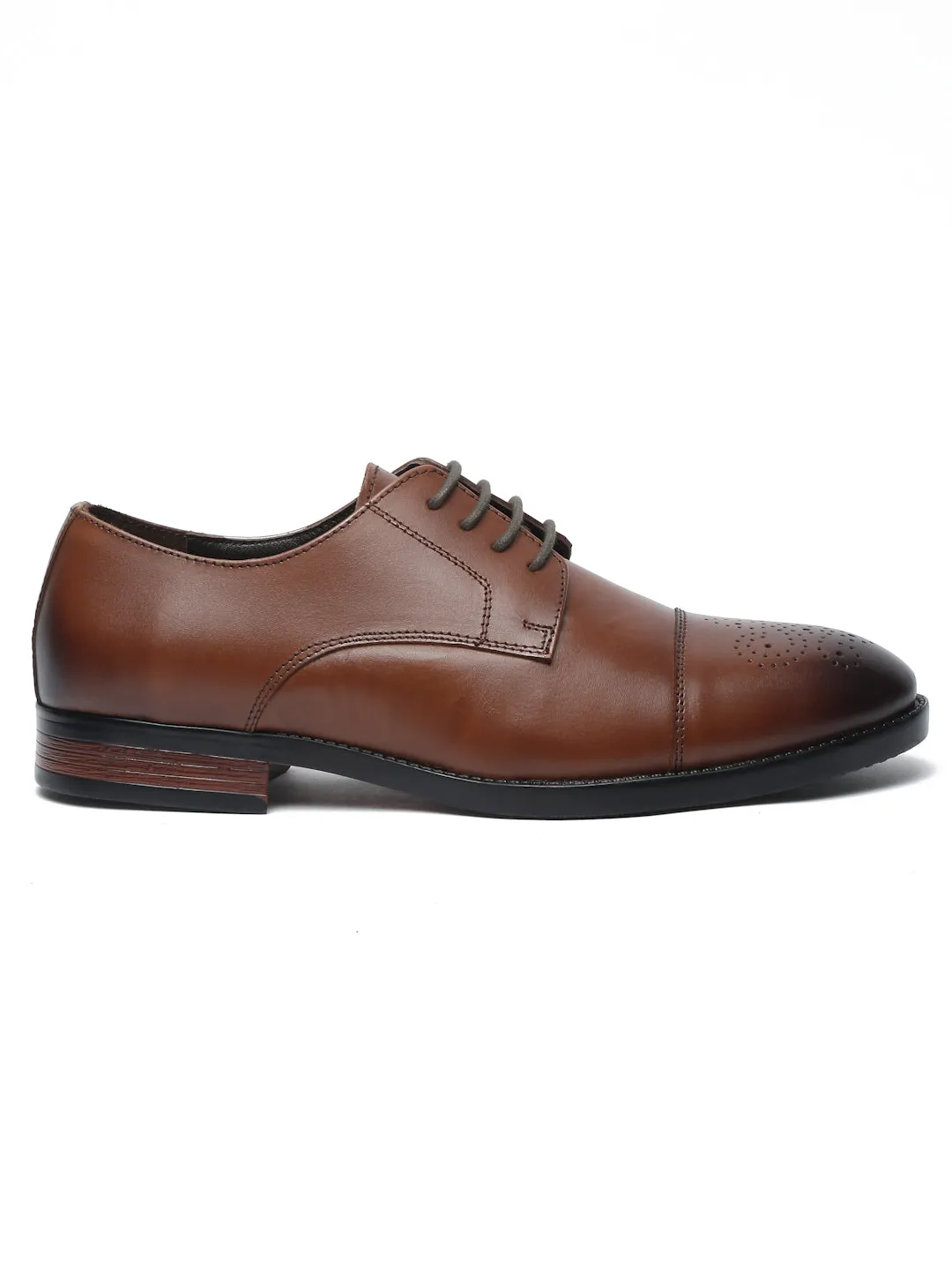 Men Brown Textured Leather Formal Derby