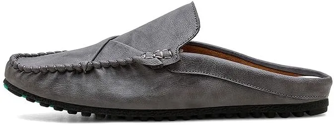 Men's Loafers Solid Color Round Toe Vegan Leather Half Loafers Shoes Flat Heel Flexible Slip Resistant Casual Slip-ons