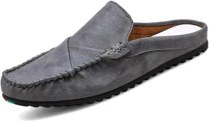 Men's Loafers Solid Color Round Toe Vegan Leather Half Loafers Shoes Flat Heel Flexible Slip Resistant Casual Slip-ons