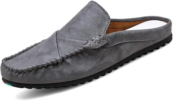 Men's Loafers Solid Color Round Toe Vegan Leather Half Loafers Shoes Flat Heel Flexible Slip Resistant Casual Slip-ons
