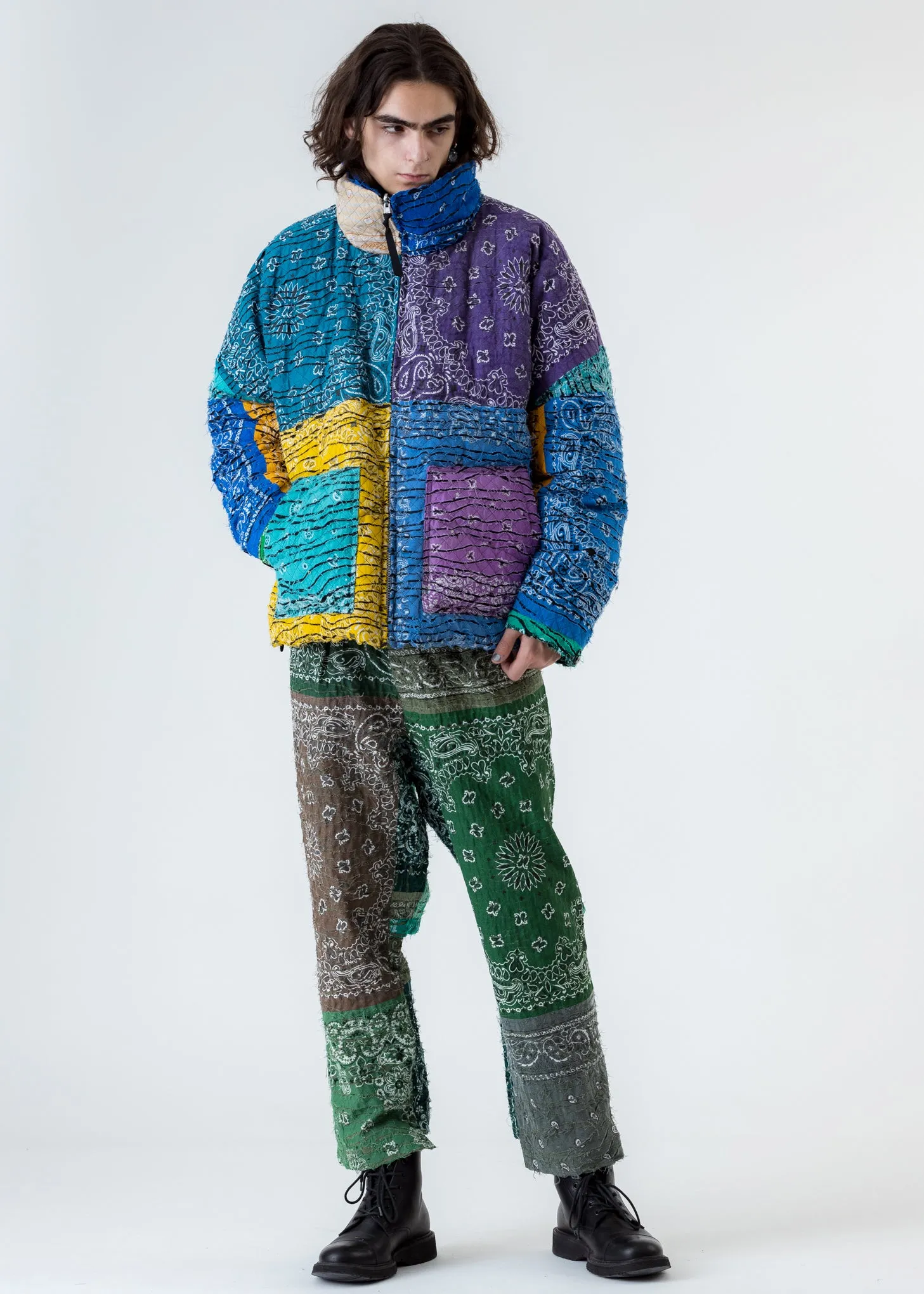 Mix Bandana Patch Work Down Jacket