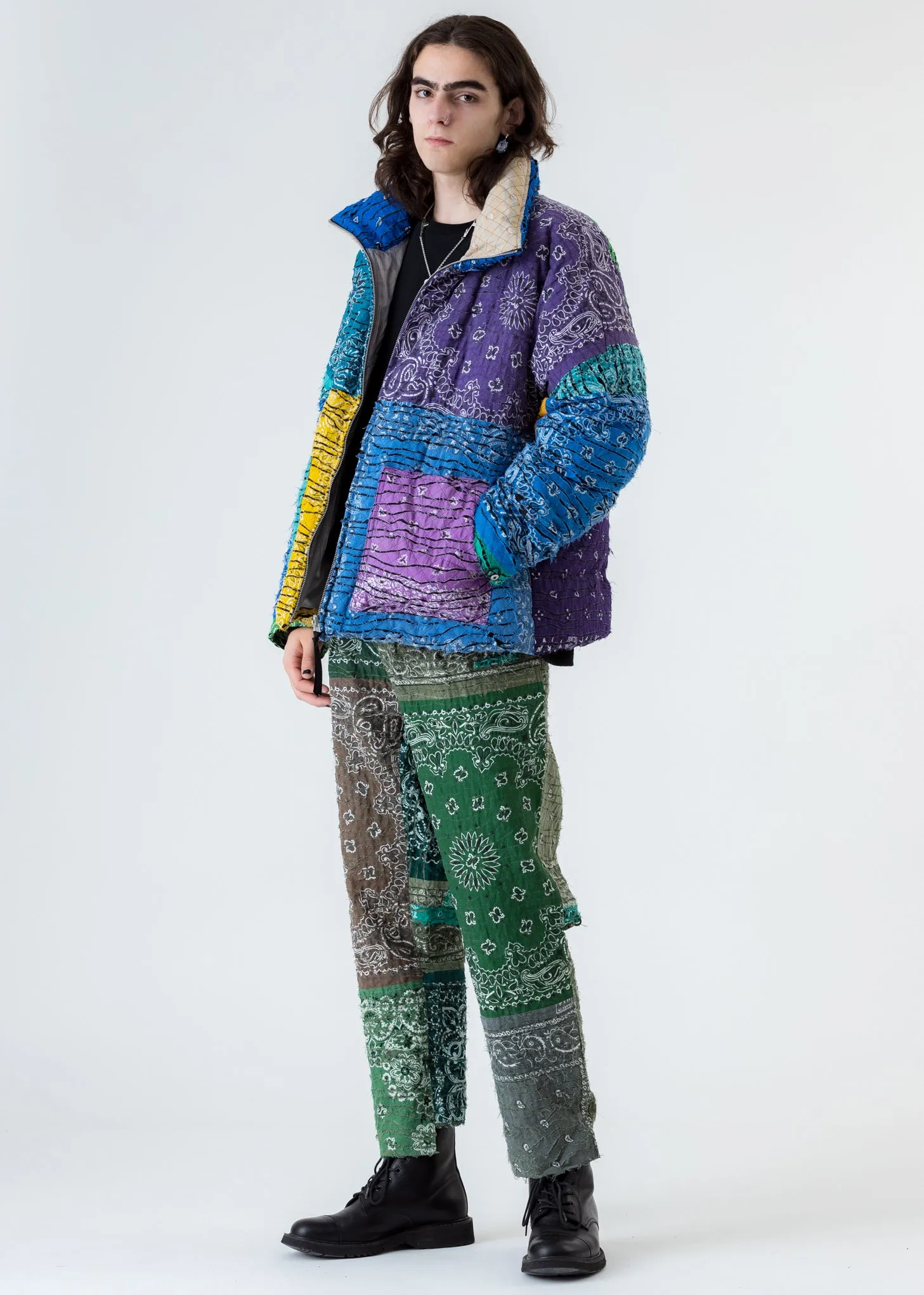 Mix Bandana Patch Work Down Jacket