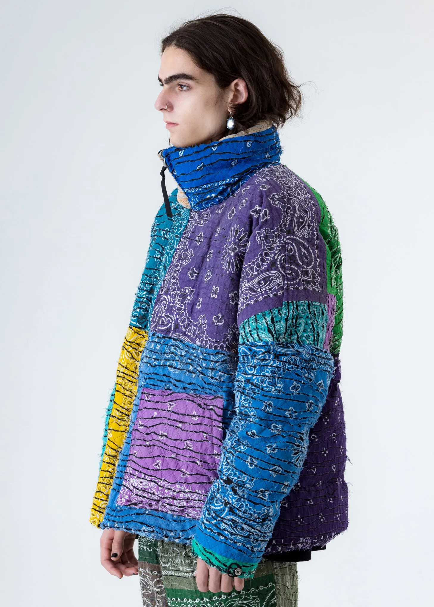Mix Bandana Patch Work Down Jacket