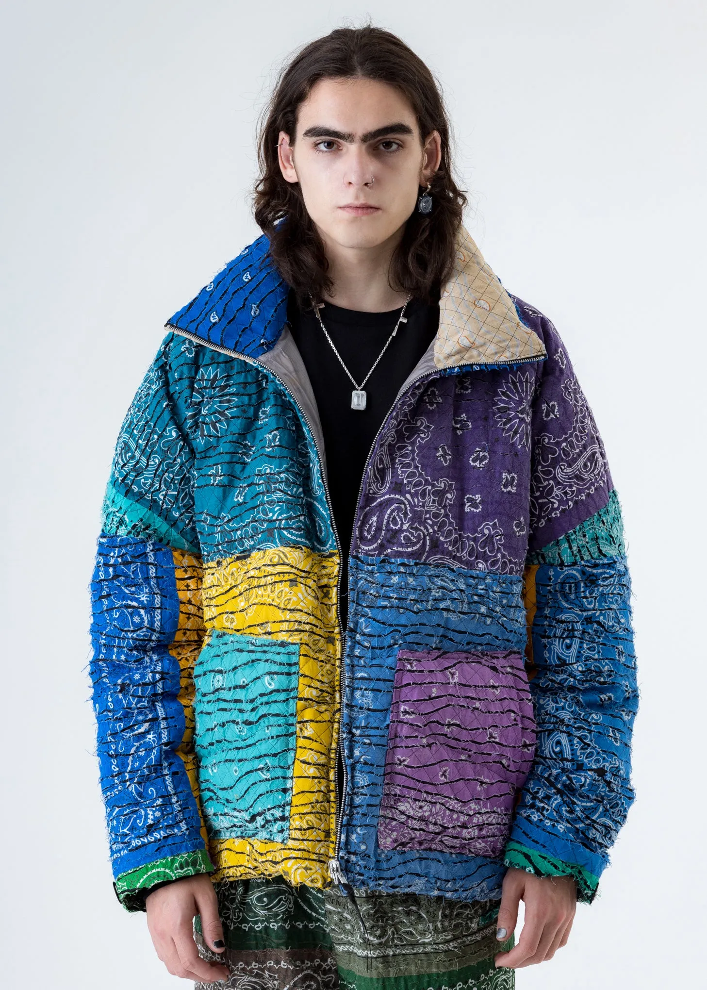 Mix Bandana Patch Work Down Jacket