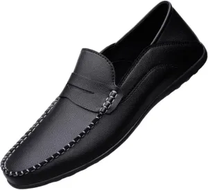 New Loafers for Men Penny Loafers Solid Colors Simple Flat Heel Vegan Leather Anti-Slip Flat Heel Slip Resistant Casual Slip-on