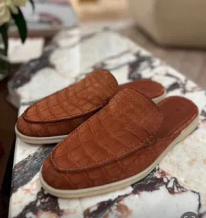Nubuck Crocodile Leather Slippers ,Men's Crocodile Leather Slippers Very Comfortable