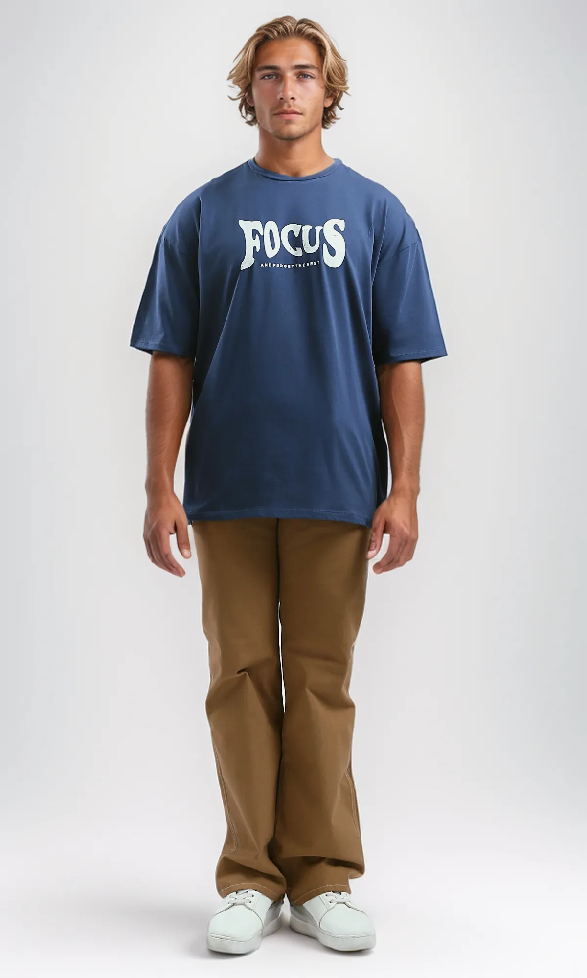 O182396 Front & Back Printed Jeans Blue Round Neck Tee