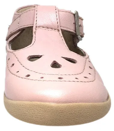 Old Soles Girl's Tea Shoe Pink Leather T Strap Buckle Mary Jane Shoe