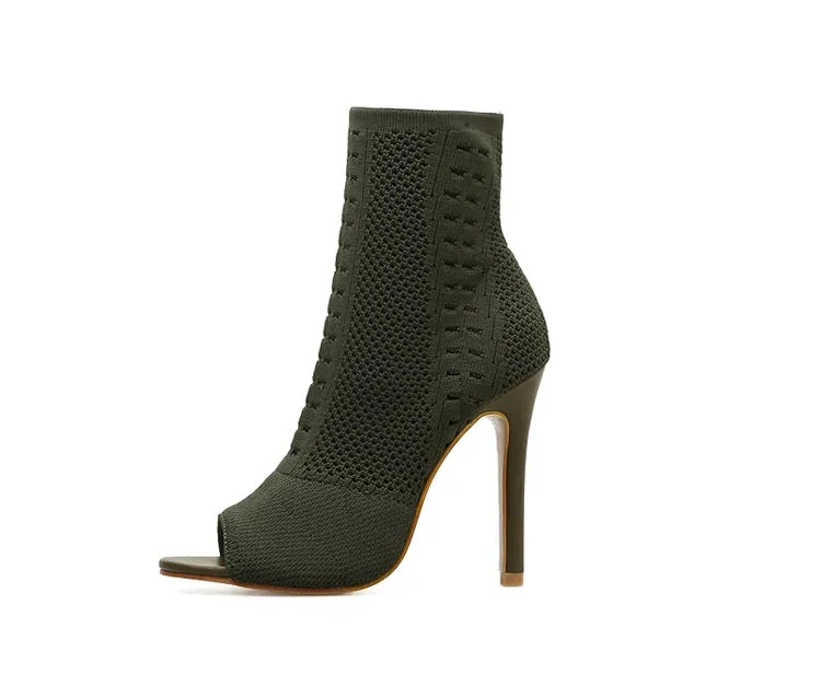 Peep Toe stretch Ankle high heel Boots