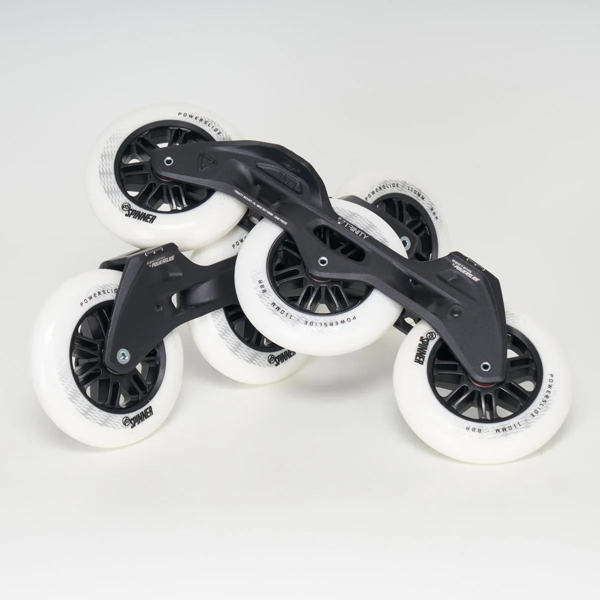 Powerslide Elite Casted COMPLETE Frame, Trinity mount, 3x110, 243mm length, Black w. White wheels