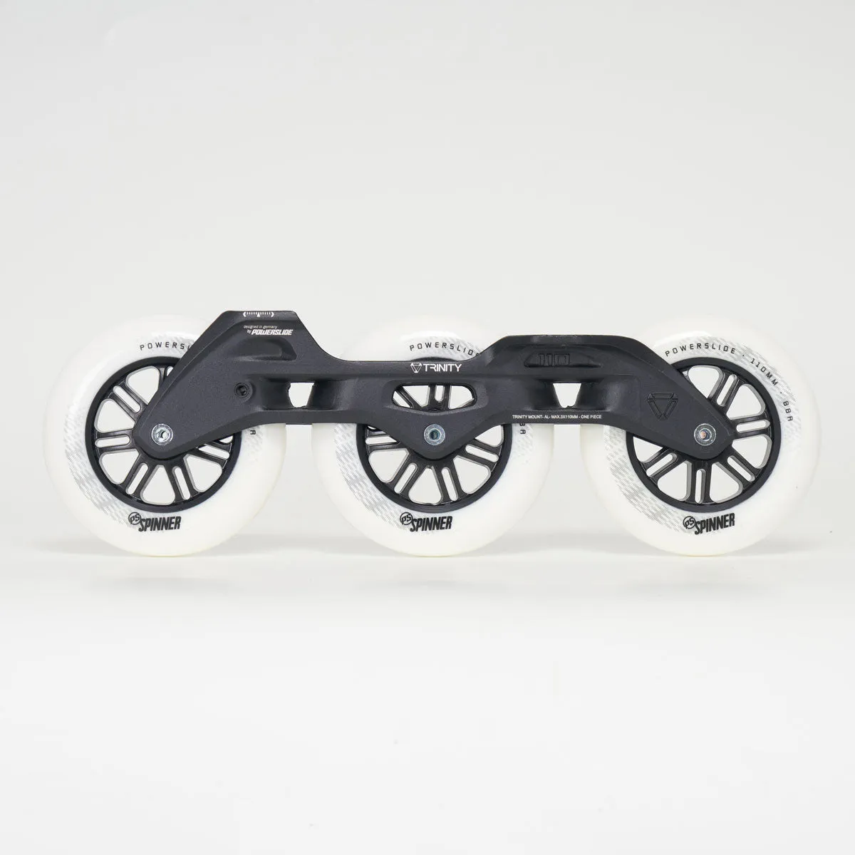 Powerslide Elite Casted COMPLETE Frame, Trinity mount, 3x110, 243mm length, Black w. White wheels