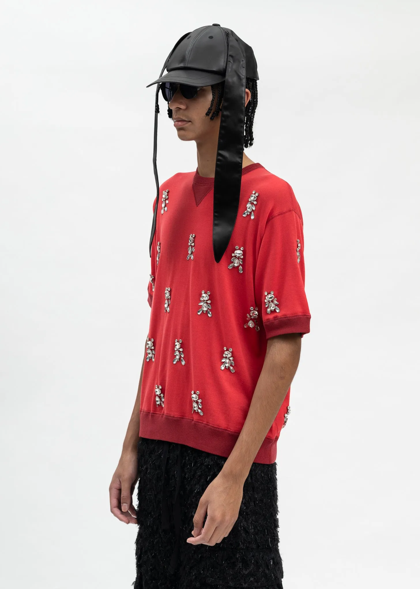 RED BIJOUX BEAR KNIT T-SHIRT