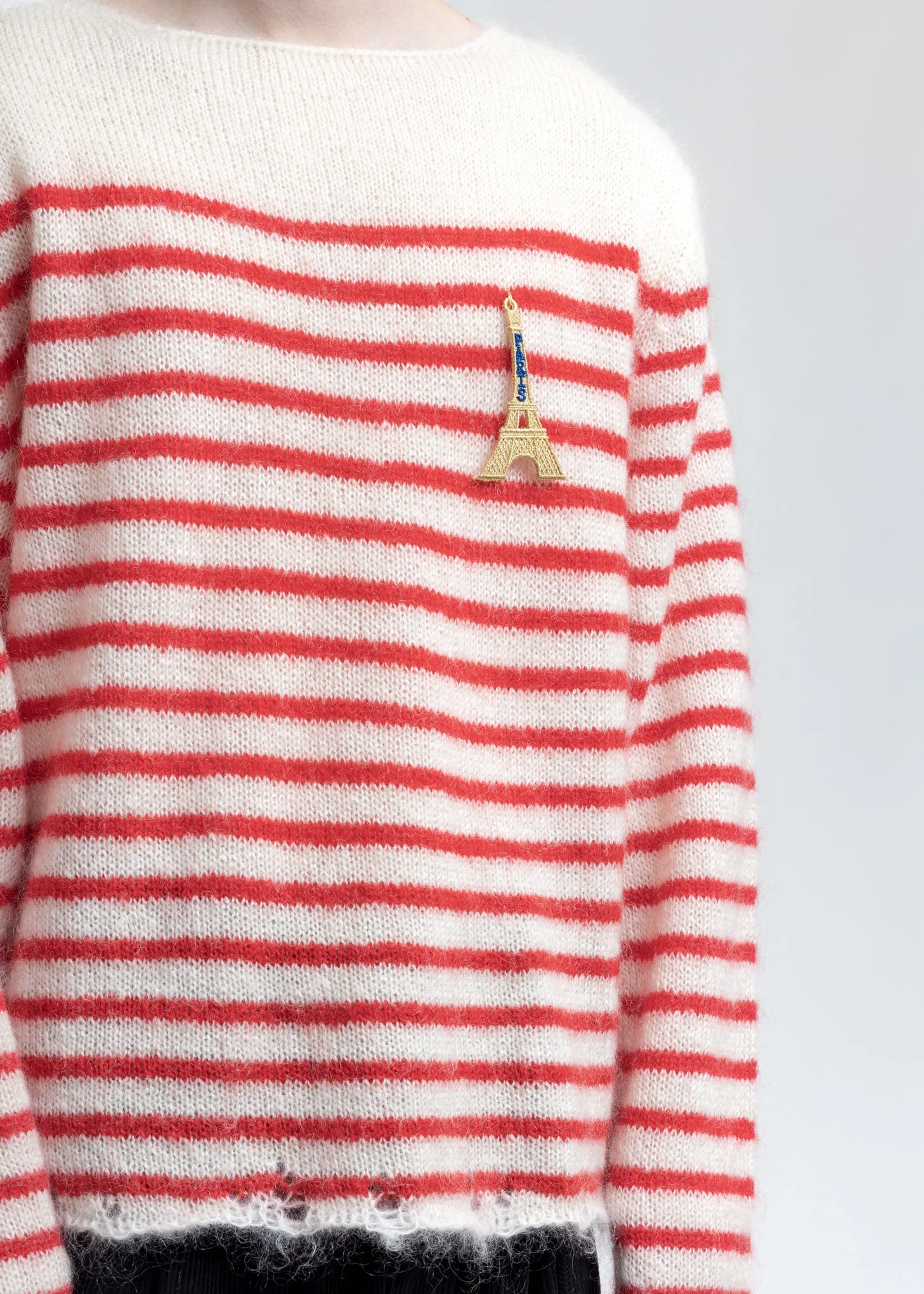 Red Stripes French Border Mohair Pullover