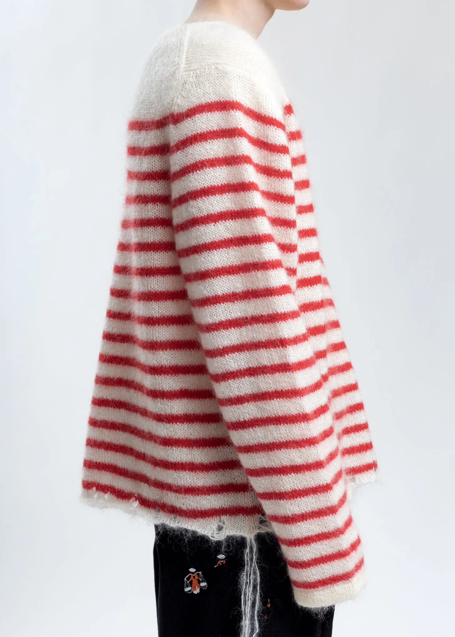 Red Stripes French Border Mohair Pullover