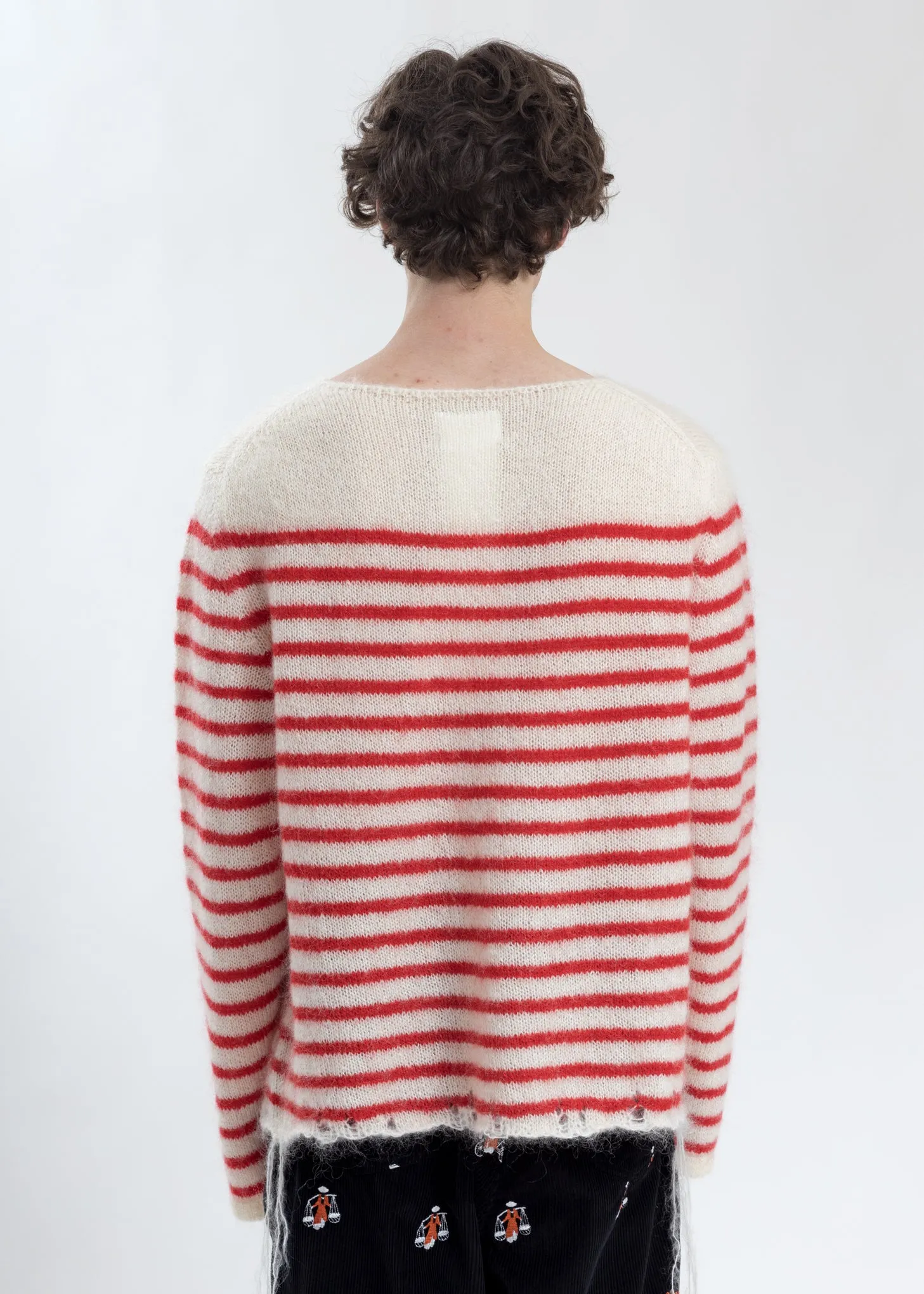 Red Stripes French Border Mohair Pullover