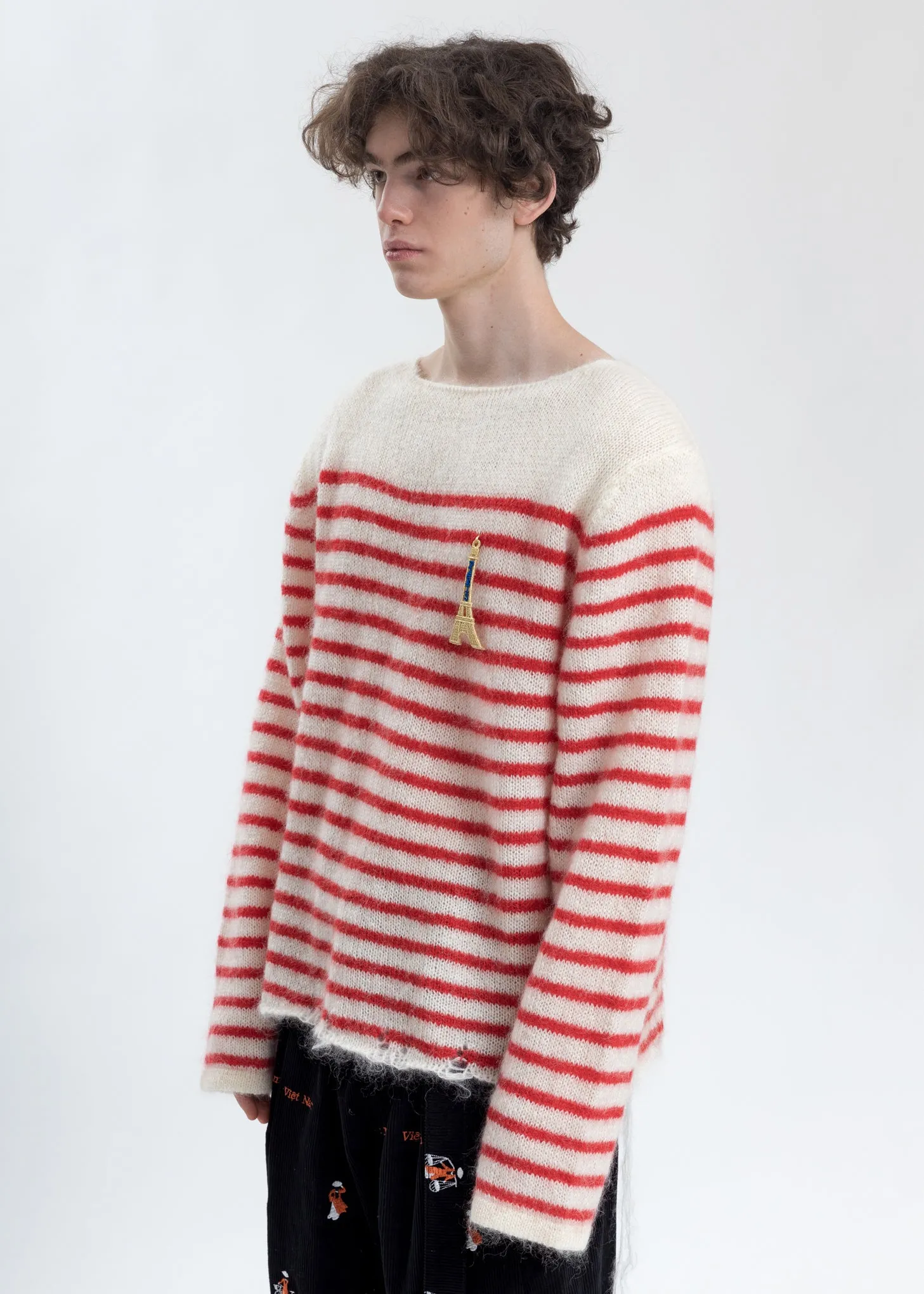 Red Stripes French Border Mohair Pullover