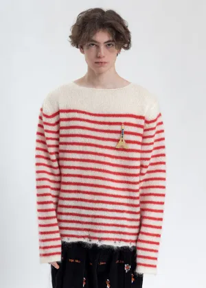 Red Stripes French Border Mohair Pullover