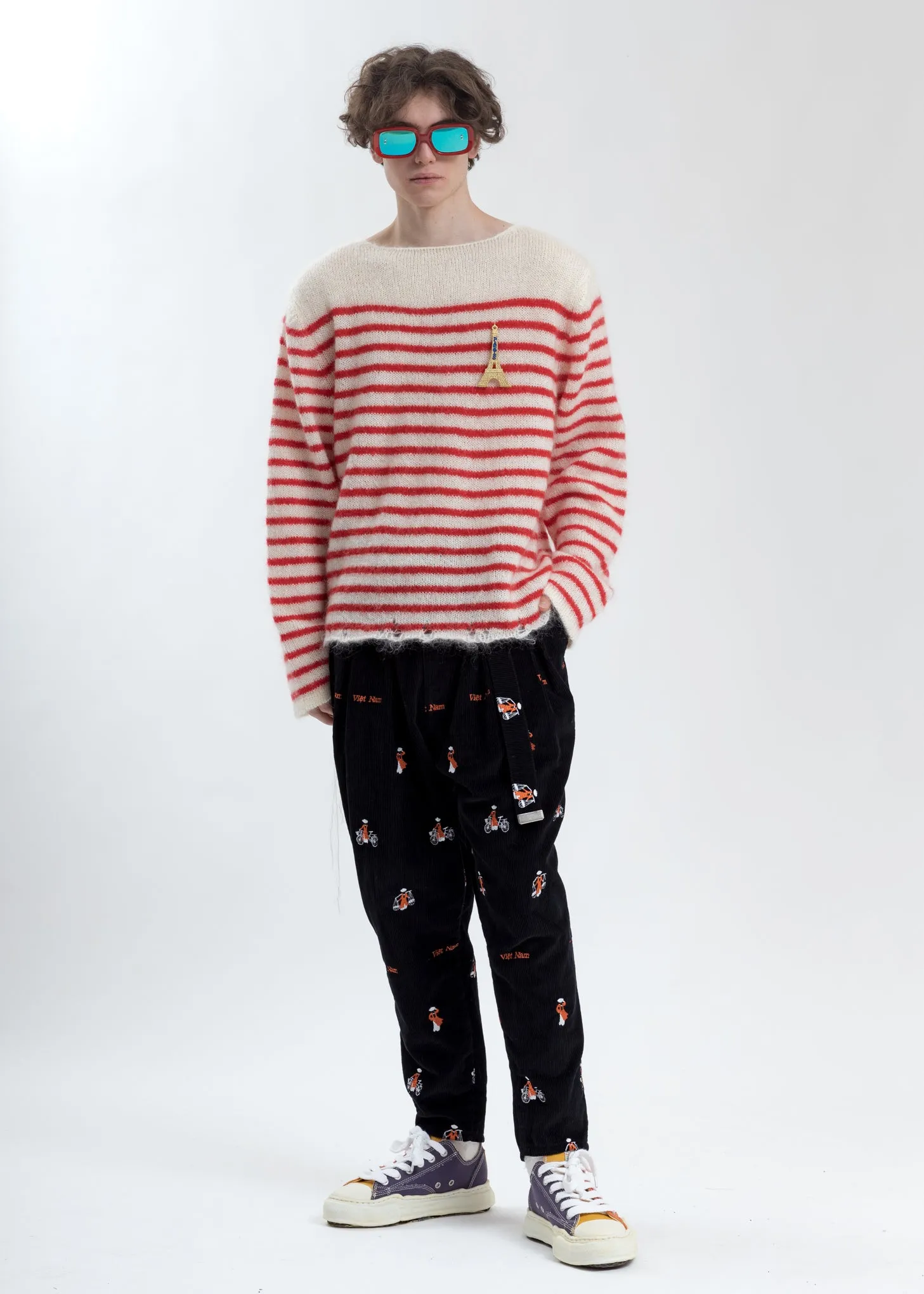 Red Stripes French Border Mohair Pullover