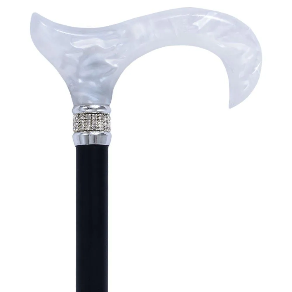 Rhinestone Pearlz Designer Folding Cane: Elegant Black & White