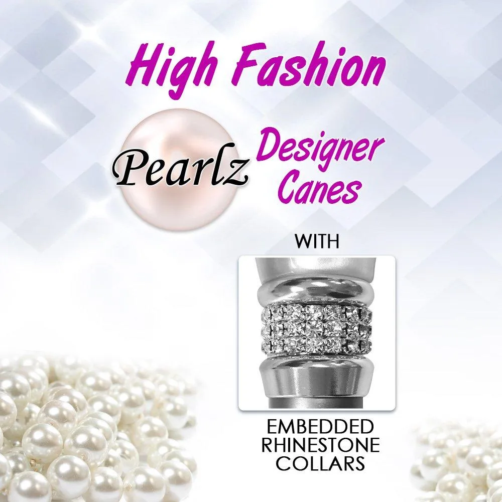 Rhinestone Pearlz Designer Folding Cane: Elegant Black & White