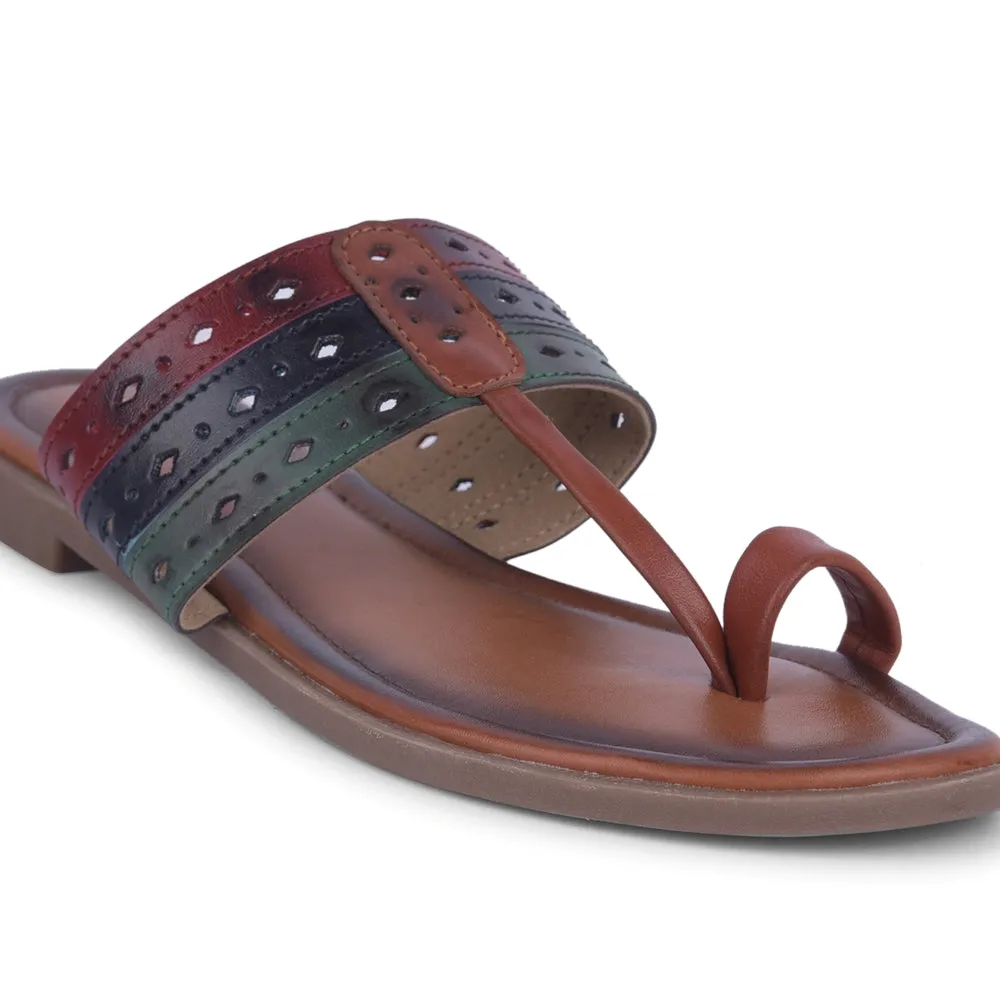 Senorita Tan Ethnic Toe Ring Slippers For Women LAX-5 By Liberty