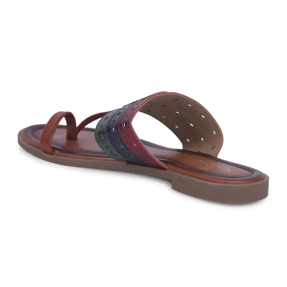 Senorita Tan Ethnic Toe Ring Slippers For Women LAX-5 By Liberty