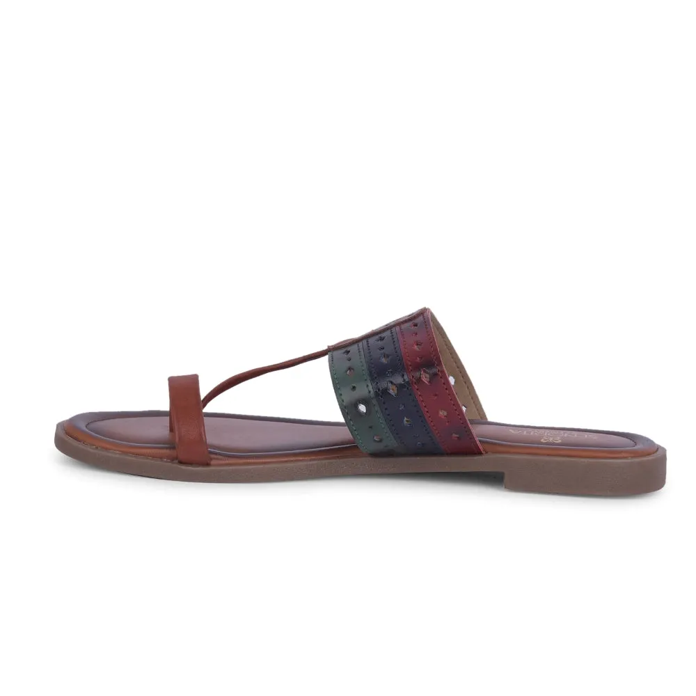 Senorita Tan Ethnic Toe Ring Slippers For Women LAX-5 By Liberty