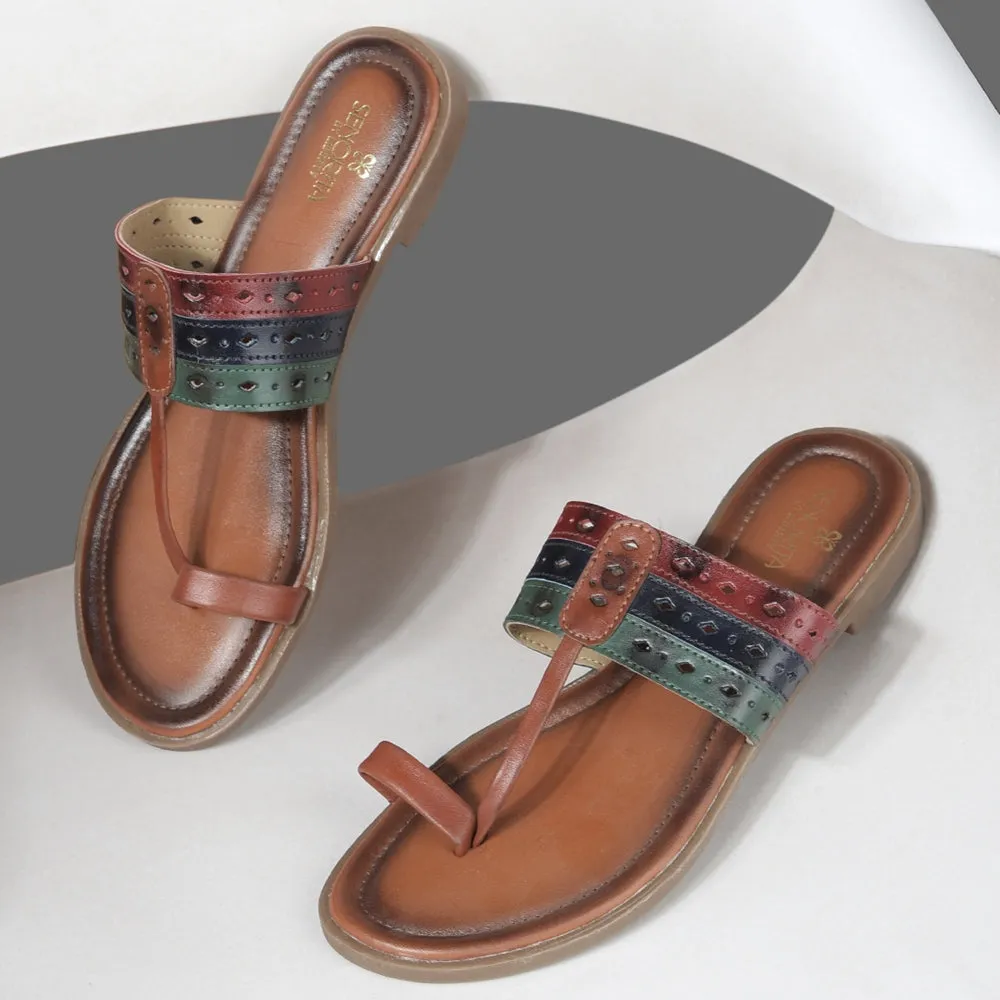 Senorita Tan Ethnic Toe Ring Slippers For Women LAX-5 By Liberty