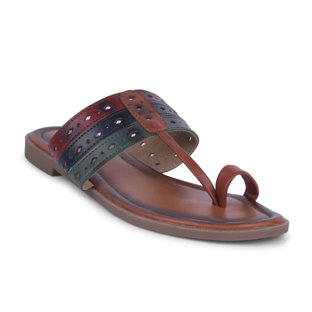 Senorita Tan Ethnic Toe Ring Slippers For Women LAX-5 By Liberty