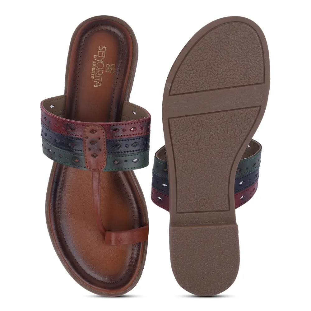 Senorita Tan Ethnic Toe Ring Slippers For Women LAX-5 By Liberty