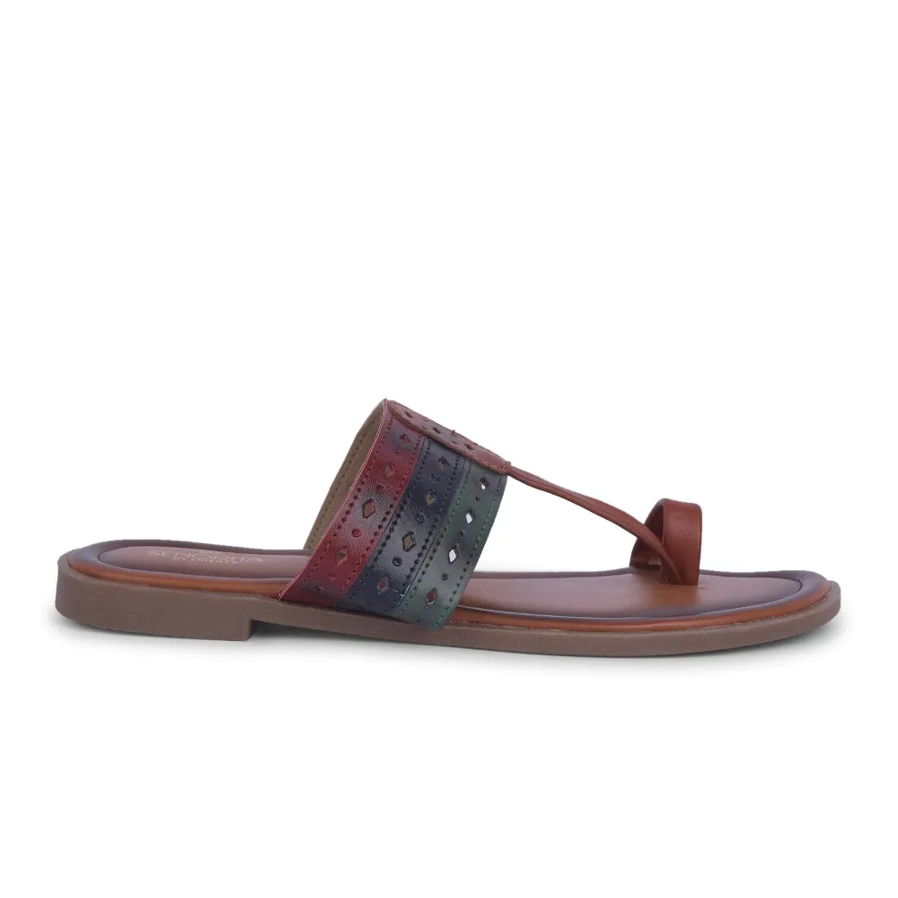 Senorita Tan Ethnic Toe Ring Slippers For Women LAX-5 By Liberty