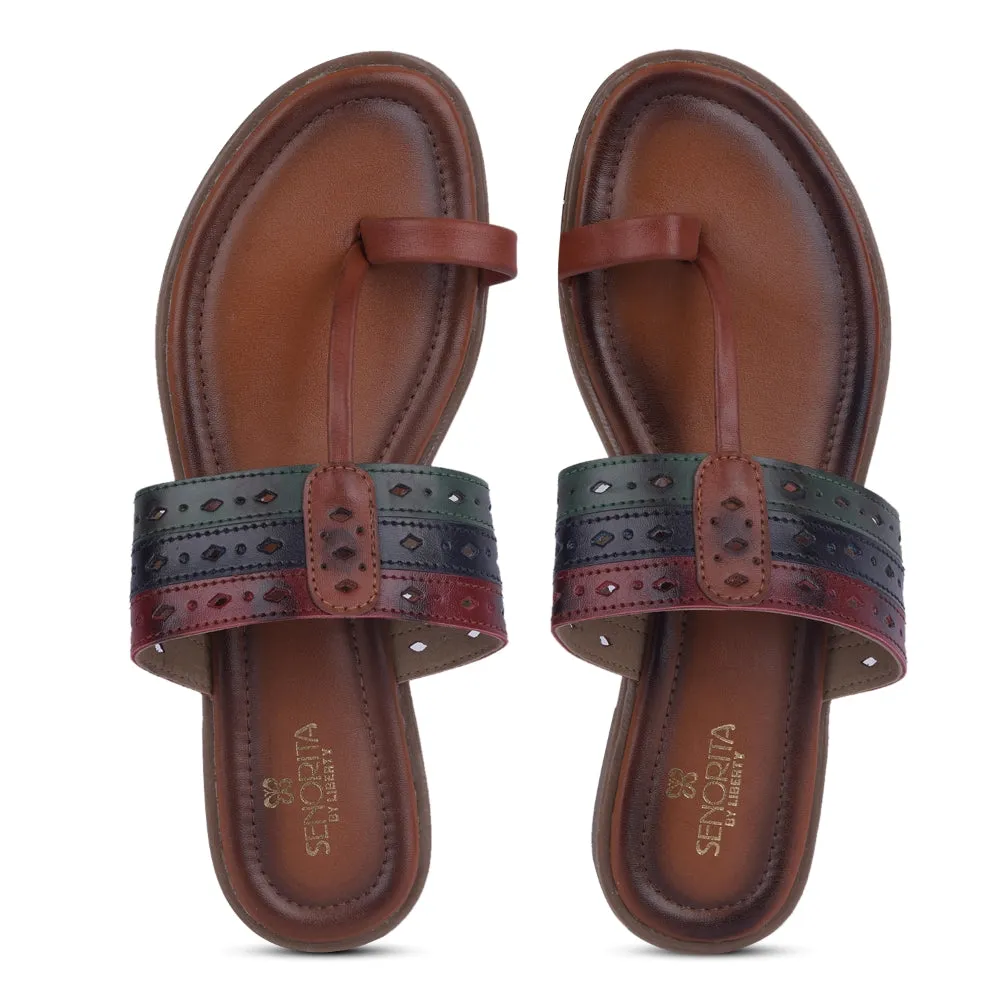 Senorita Tan Ethnic Toe Ring Slippers For Women LAX-5 By Liberty