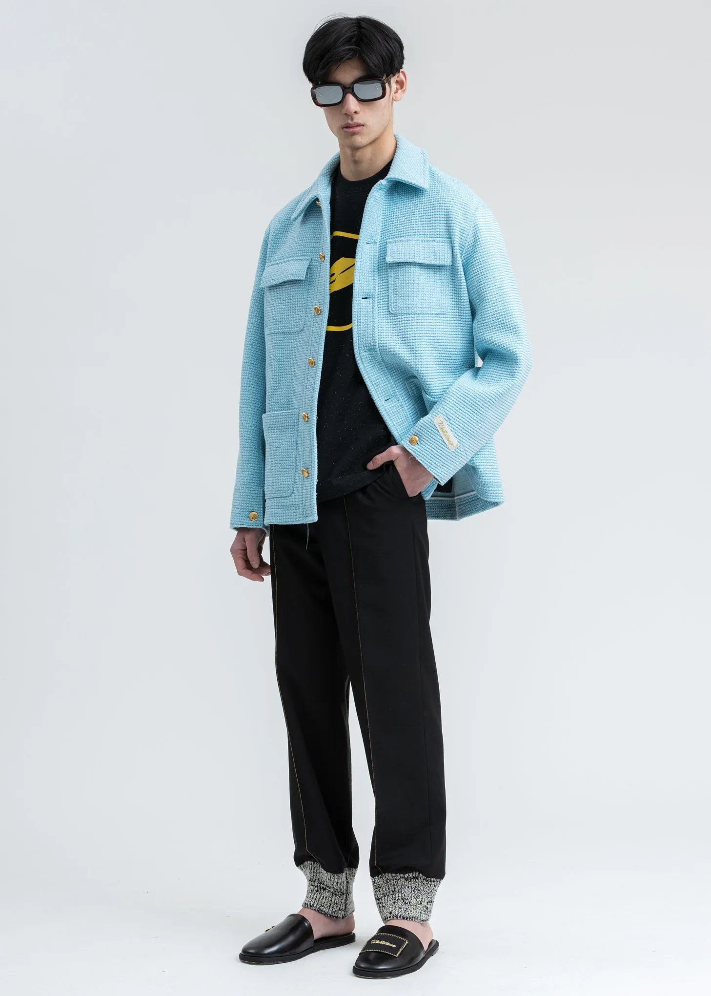 Sky Blue Waffle Texture Cotton Jacket