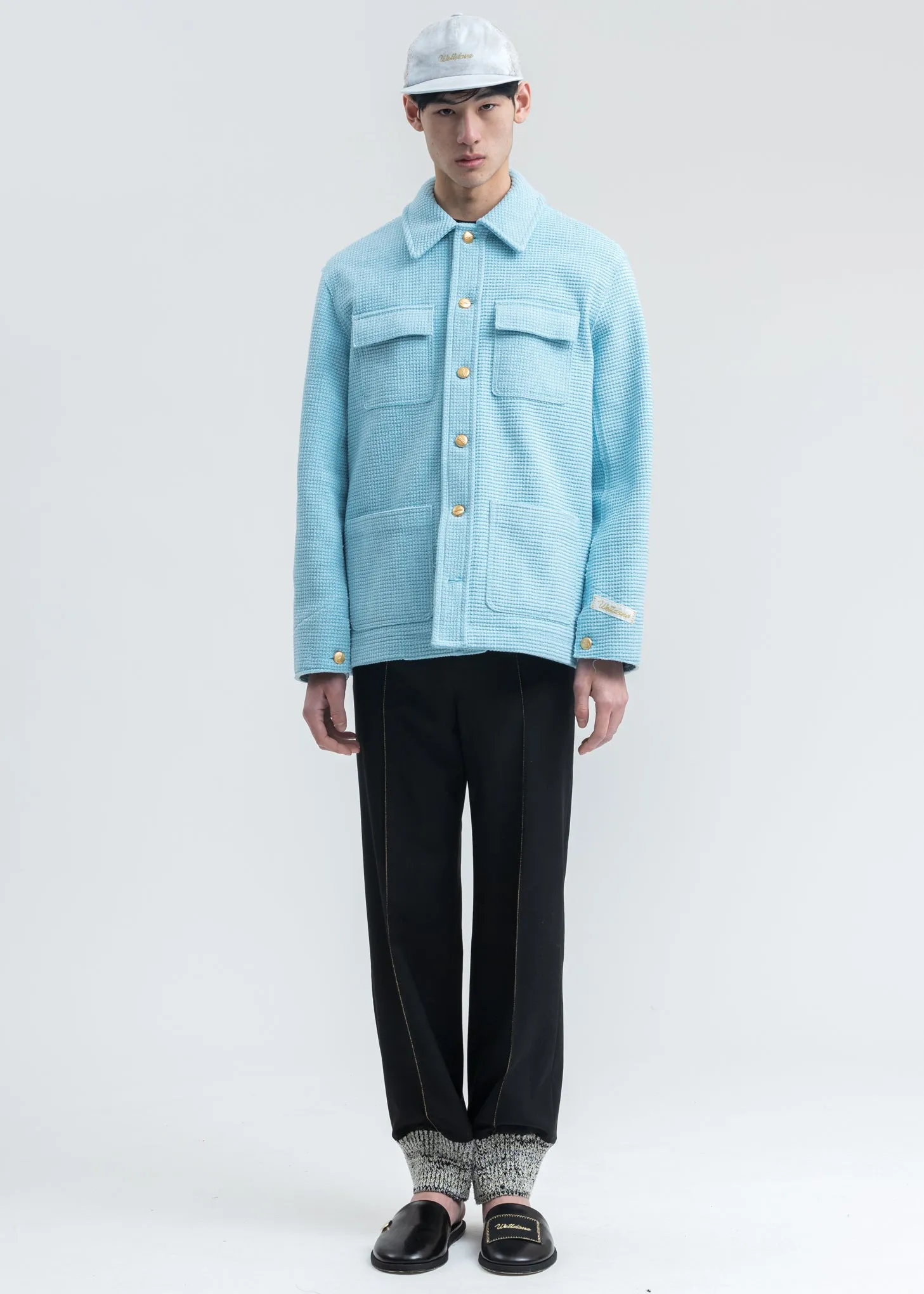 Sky Blue Waffle Texture Cotton Jacket
