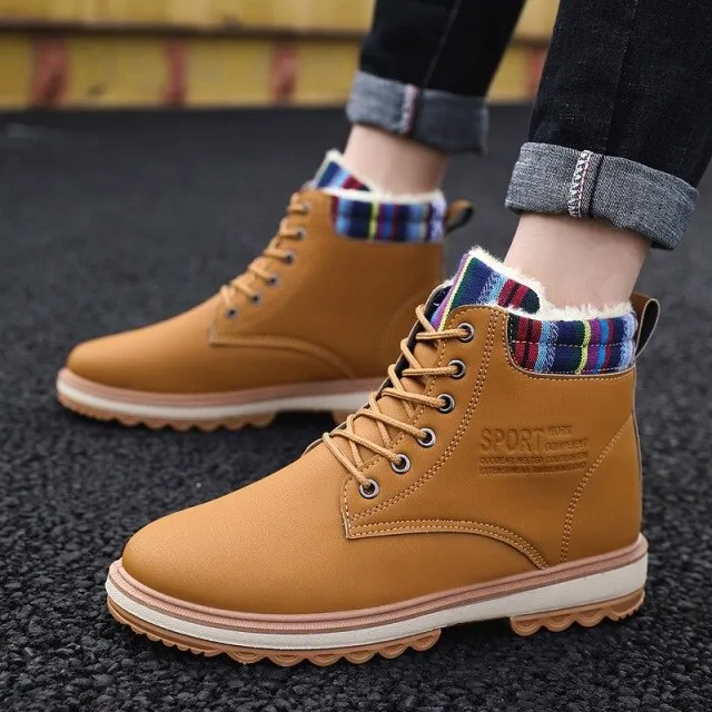 Super Warm Men's Winter Pu Leather Ankle Boots Men Autumn Waterproof Snow Boots Leisure Martin Autumn Boots Mens Shoes