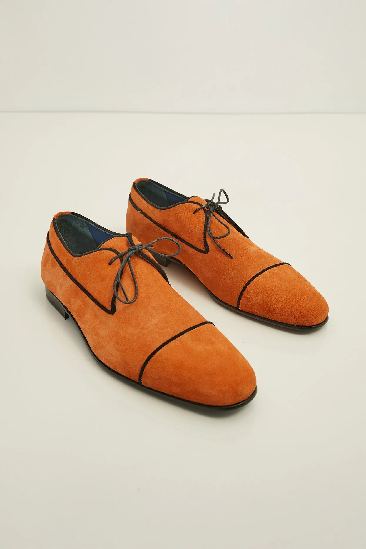 The Formal Leather Cap Toe Derby Shoes  - Orange Suede