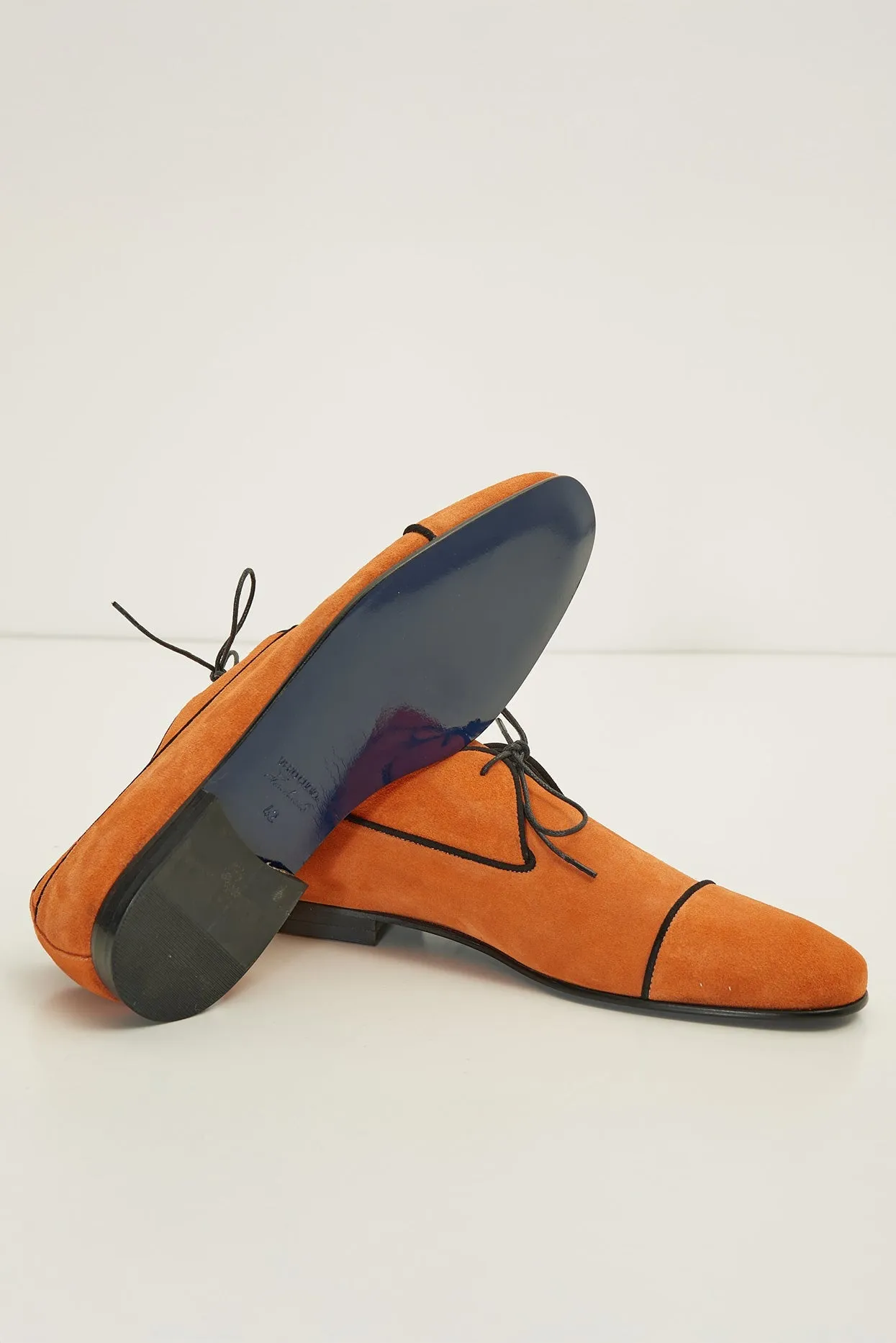 The Formal Leather Cap Toe Derby Shoes  - Orange Suede