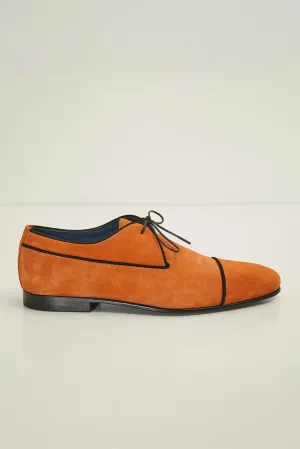 The Formal Leather Cap Toe Derby Shoes  - Orange Suede