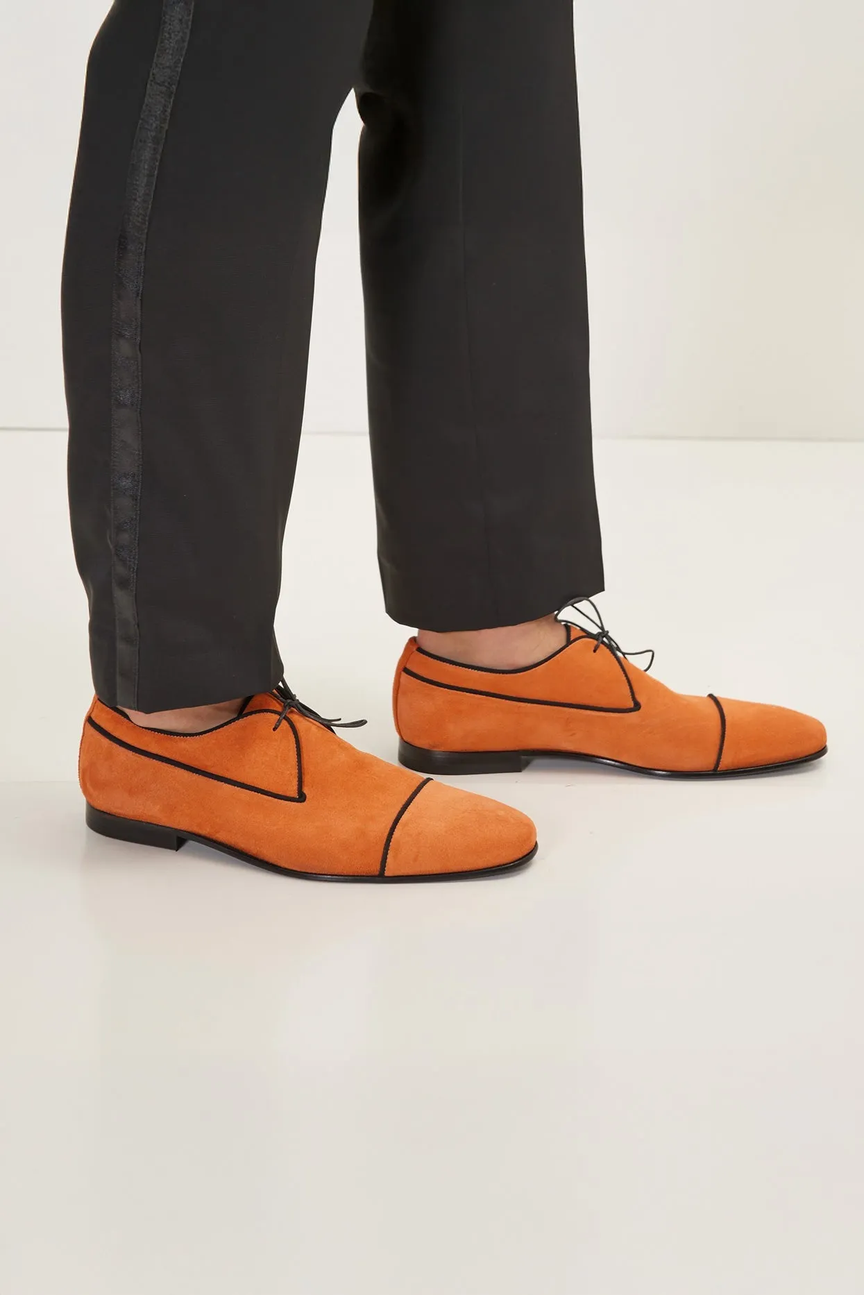 The Formal Leather Cap Toe Derby Shoes  - Orange Suede