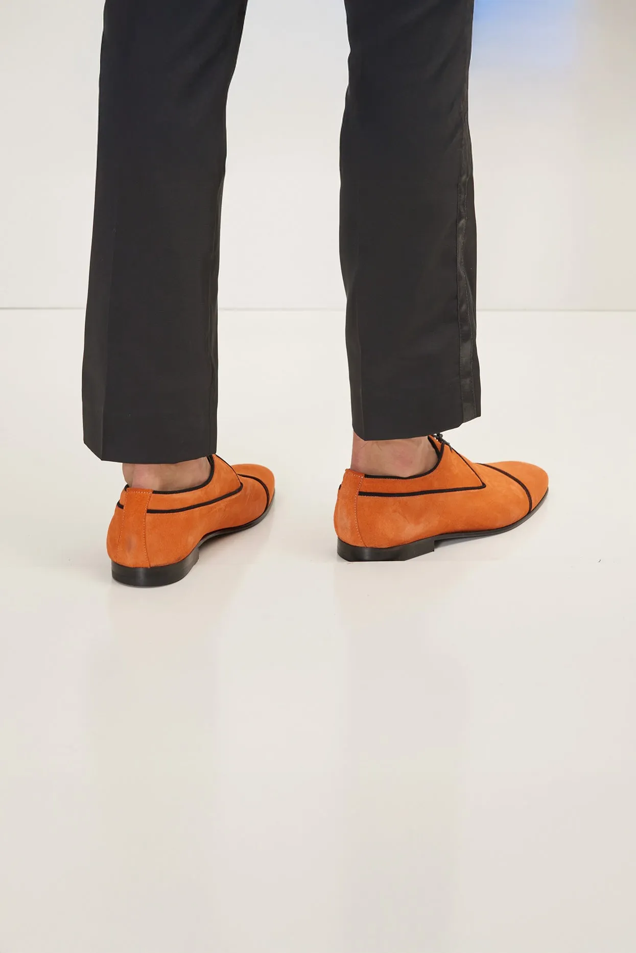 The Formal Leather Cap Toe Derby Shoes  - Orange Suede