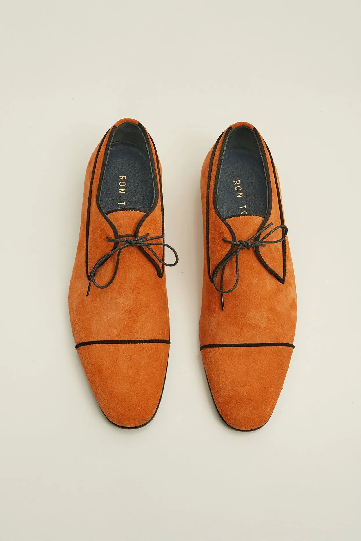The Formal Leather Cap Toe Derby Shoes  - Orange Suede