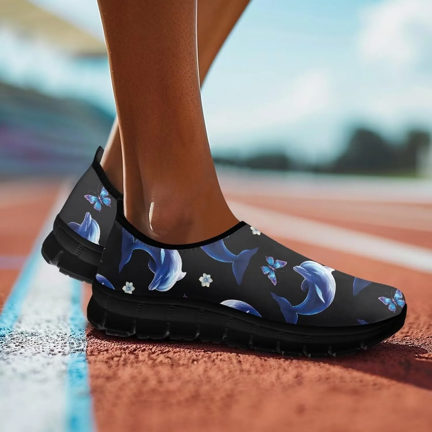 Walking Shoes for Women Casual Fashion Sneakers Women's Comfortable Lightweight Loafers Slip On Flat Shoes Black Sole