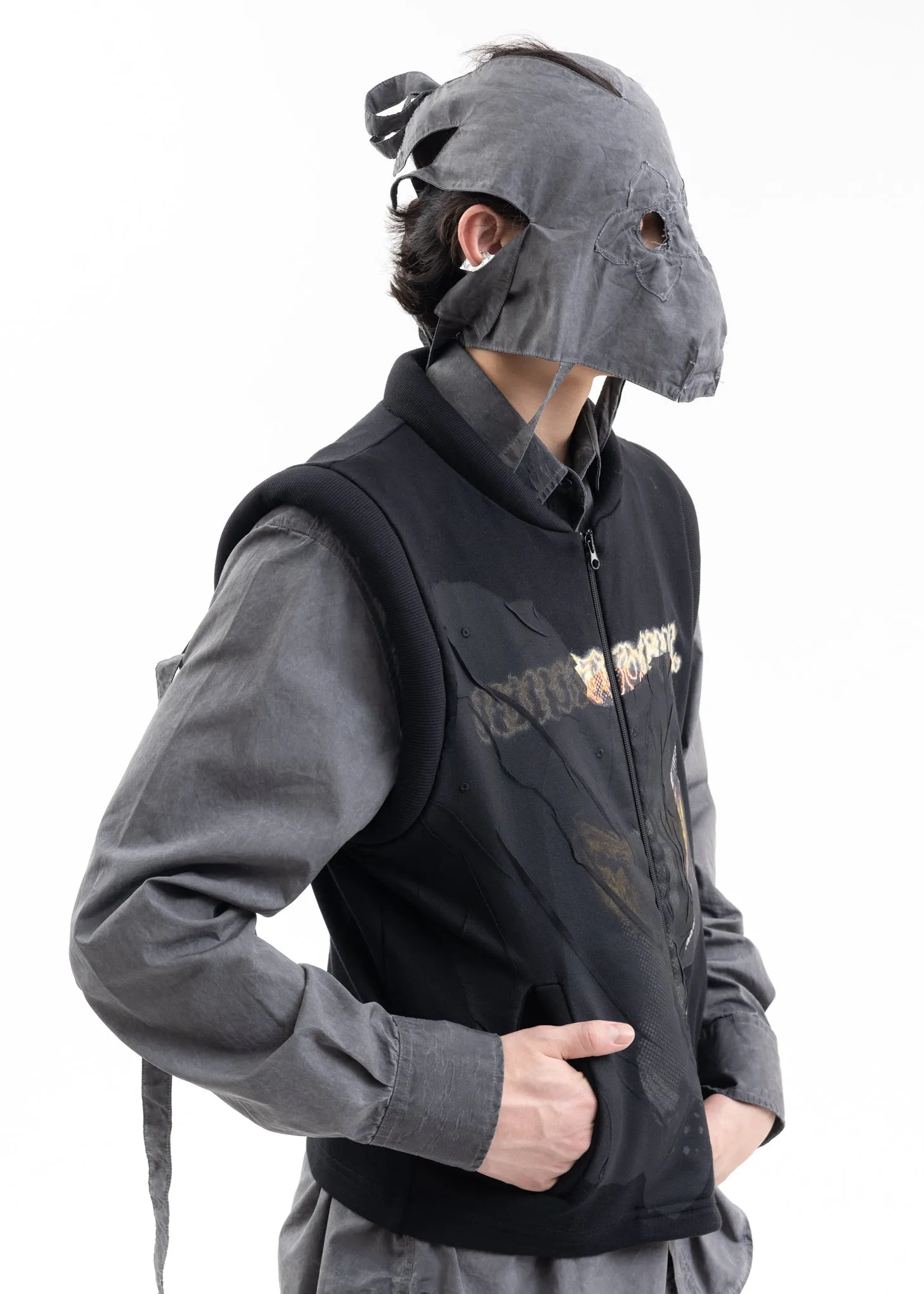 WASH BLACK FLOWER MASK LS SHIRT
