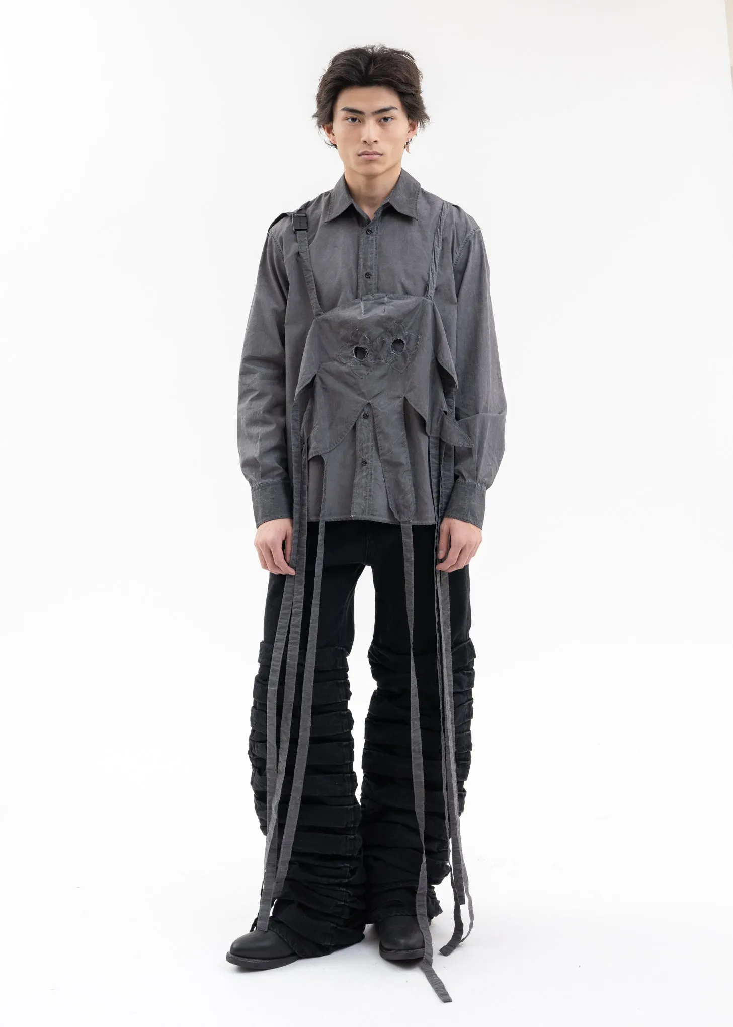 WASH BLACK FLOWER MASK LS SHIRT