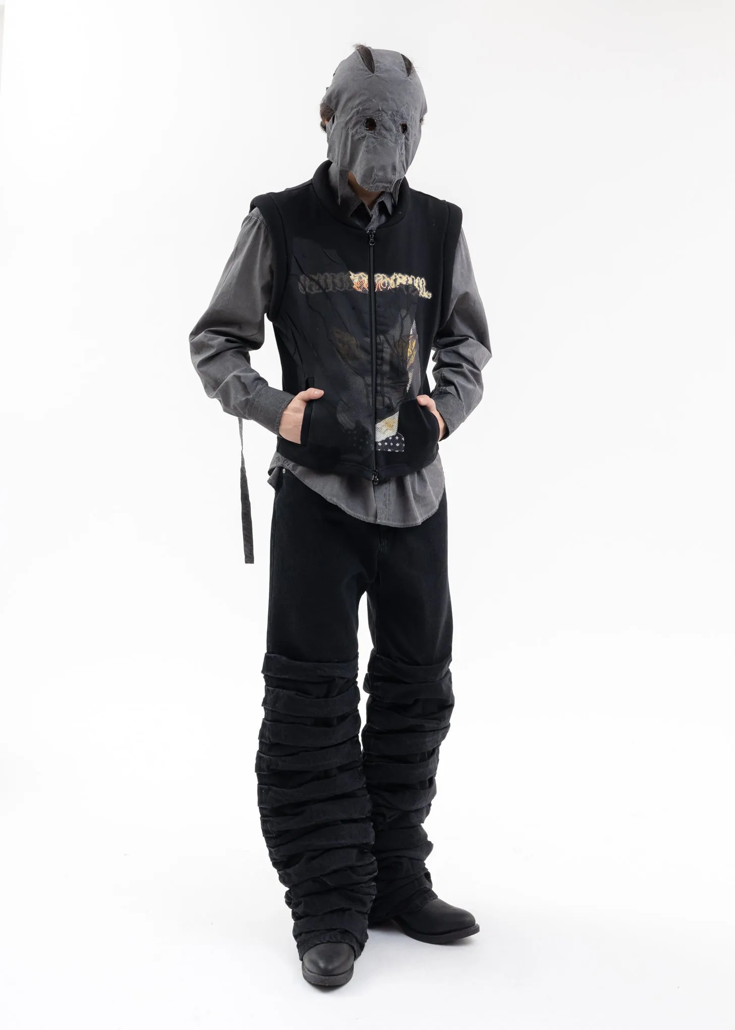 WASH BLACK FLOWER MASK LS SHIRT