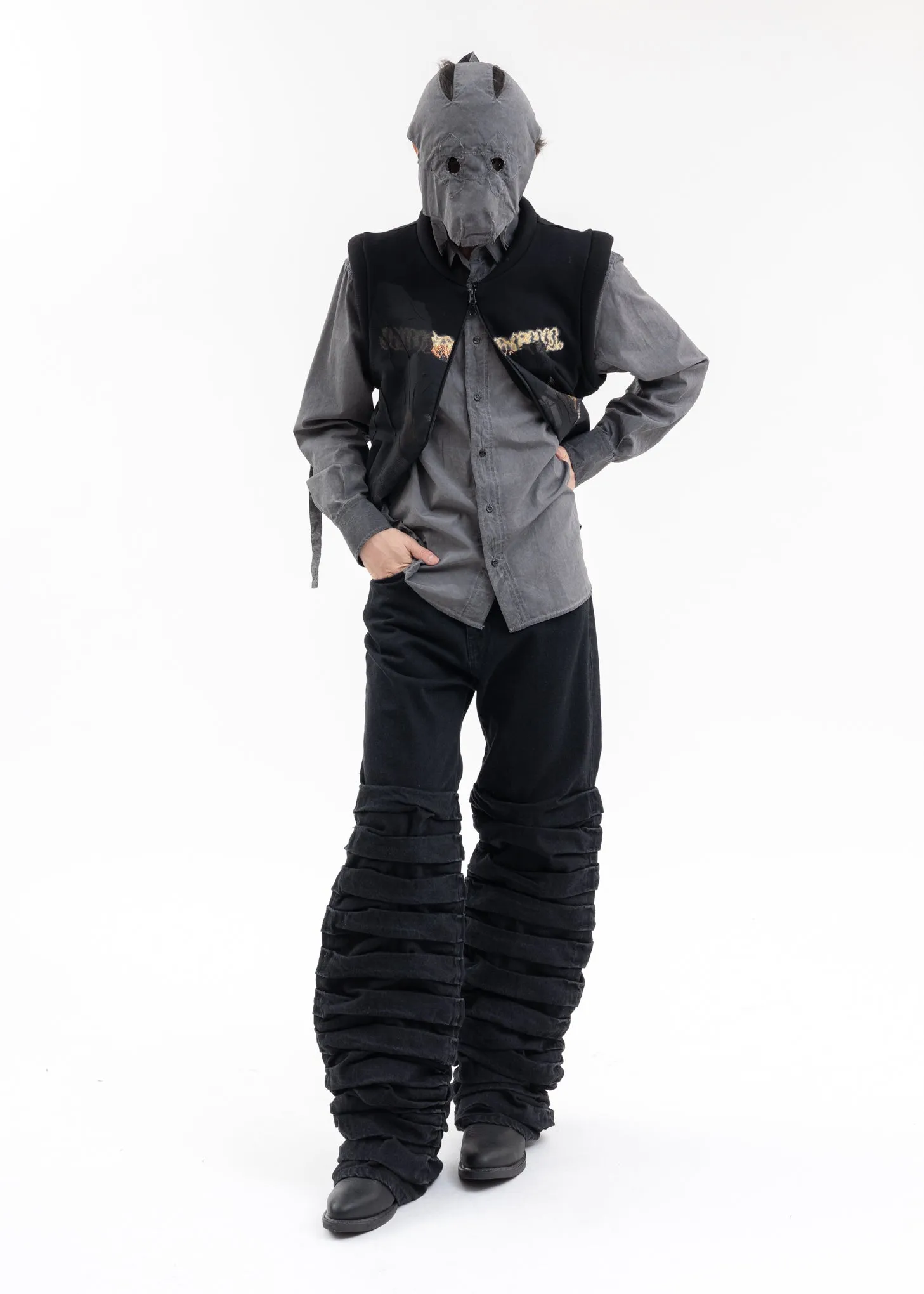 WASH BLACK FLOWER MASK LS SHIRT