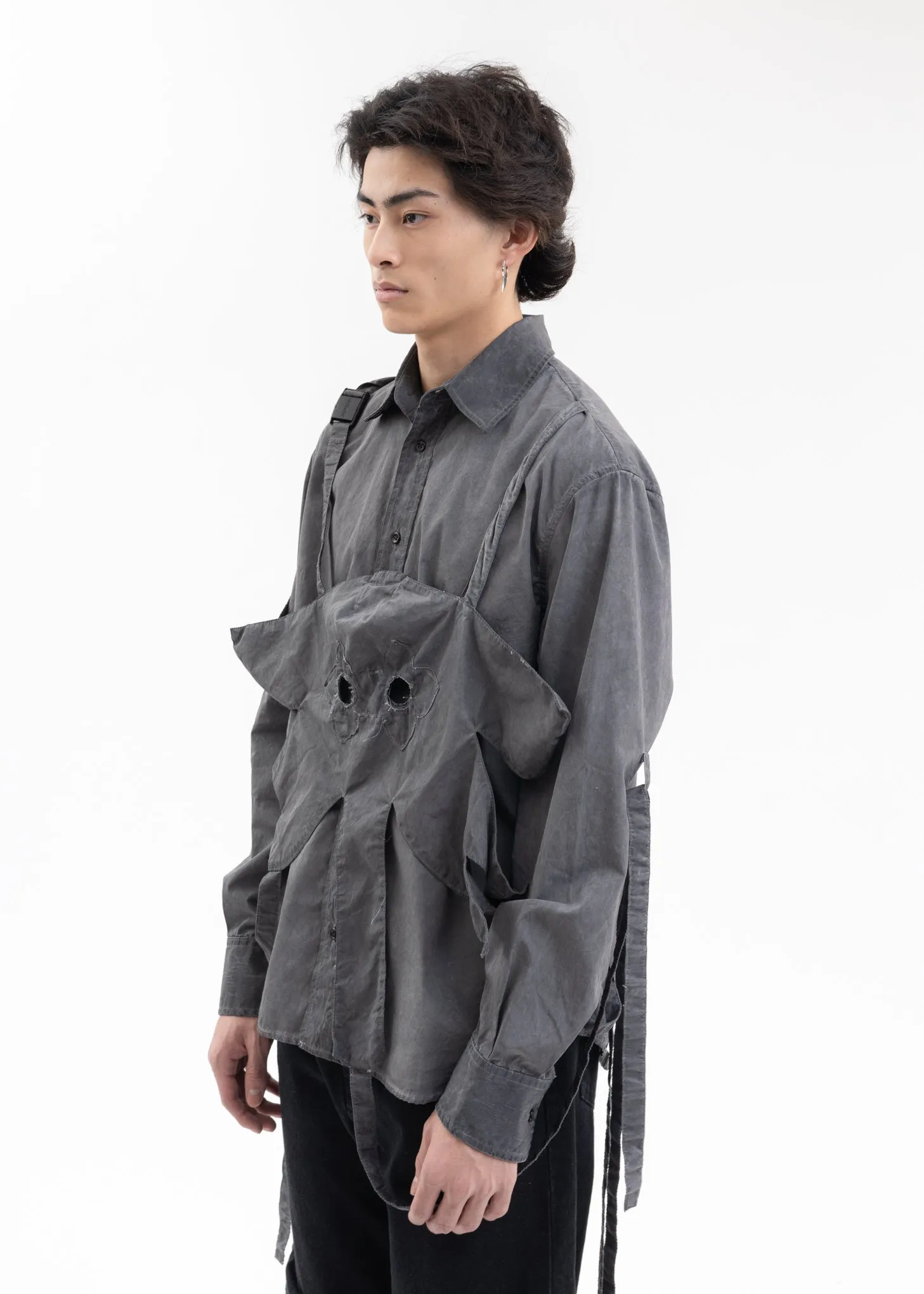 WASH BLACK FLOWER MASK LS SHIRT