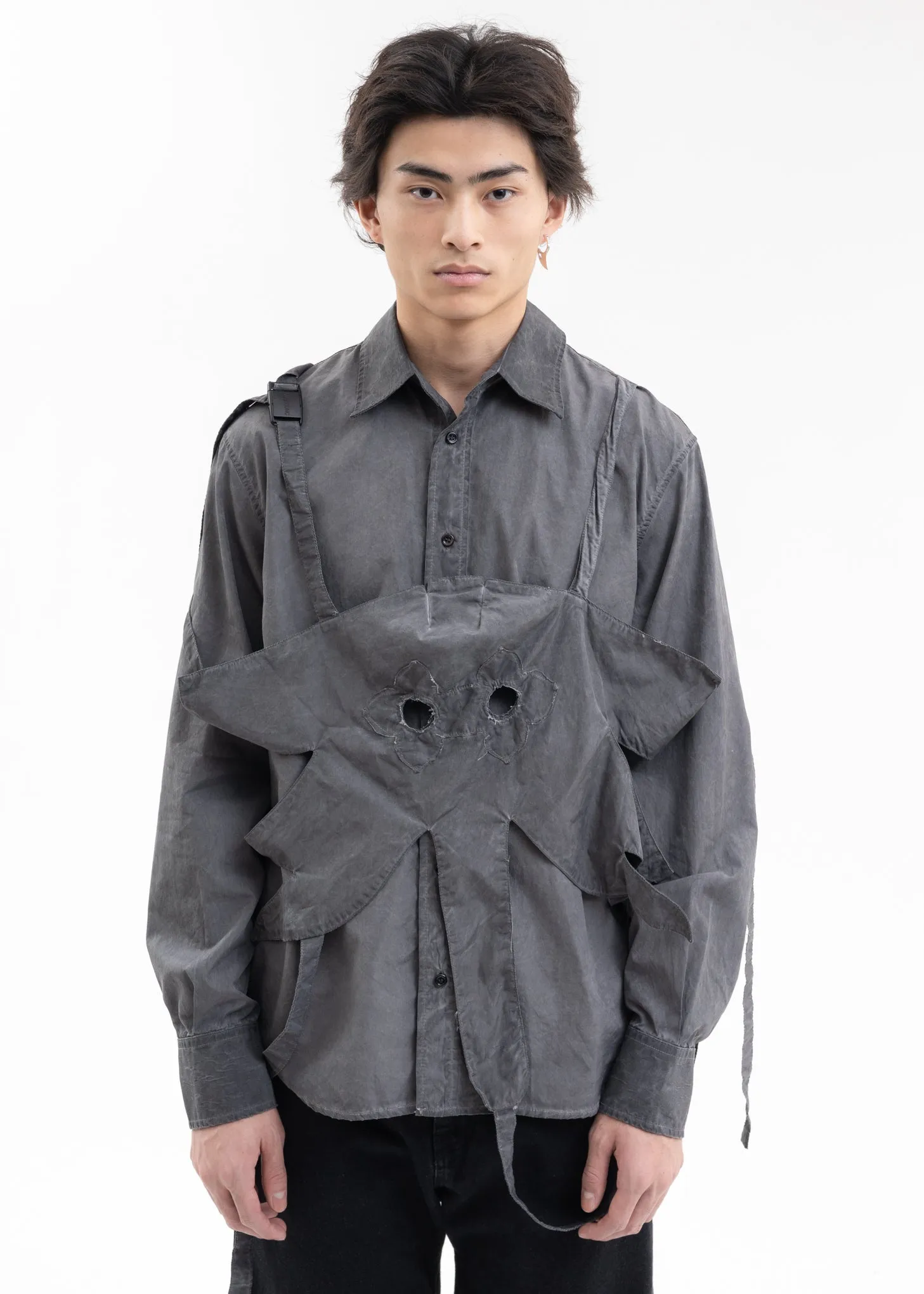 WASH BLACK FLOWER MASK LS SHIRT